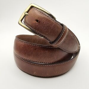 Tommy Hilfiger Leather Belt & Brass Buckle 38  1-1/8" Thick  4738-65 TINY FLAW